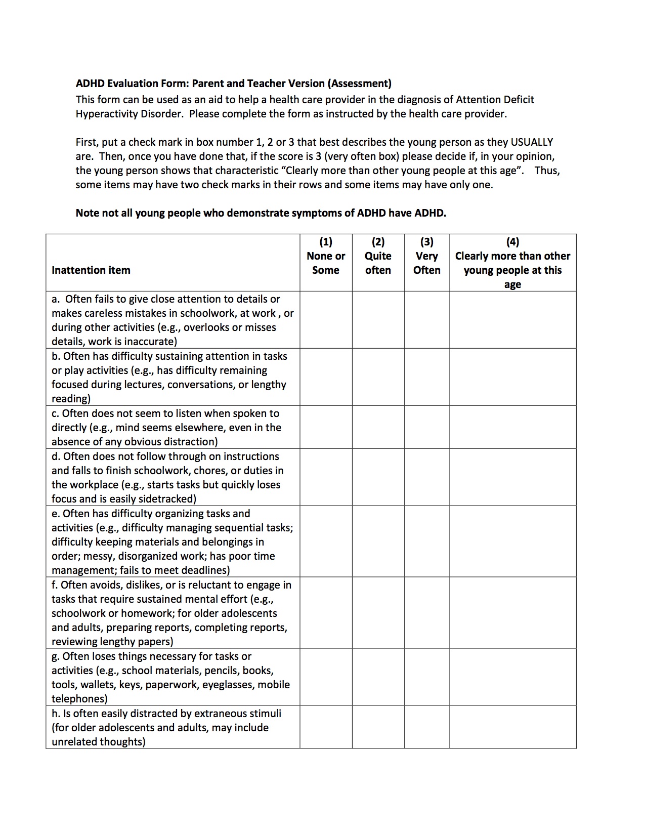 ADHD Parent or Teacher Evaluation Tool cover